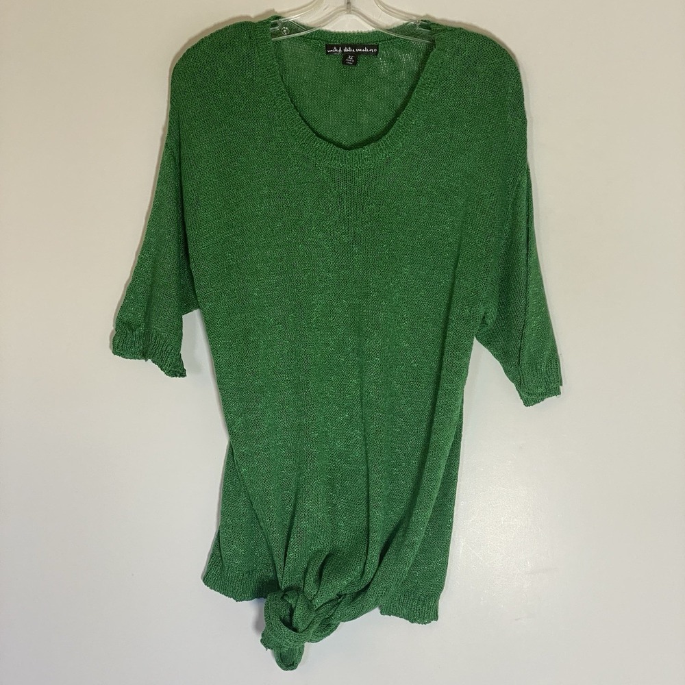 United States Sweaters Sweater Womens XL Green Tie Front 3/4 Sleeve Scoop Neck